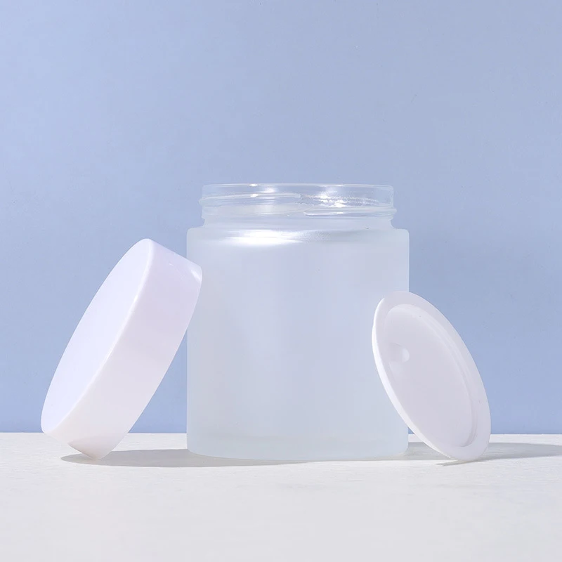 Luxury Rountable Lampite Frosted Glassdecorative Lighting Screw Lid Table Lights with White Cosmetic Glass Plastic Cosmetic Jar