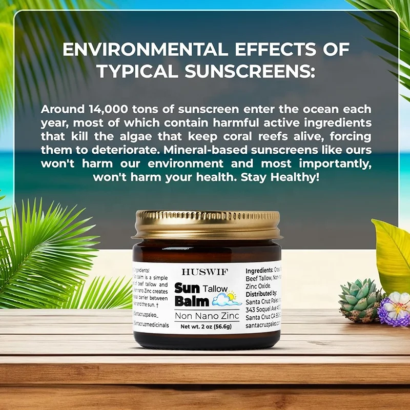 Custom Logo Spf50 UVA UVB Broad Spectrum Sunscreen Butter Non-Nano Zinc 100% Grass Fed Tallow Sunscreen Balm