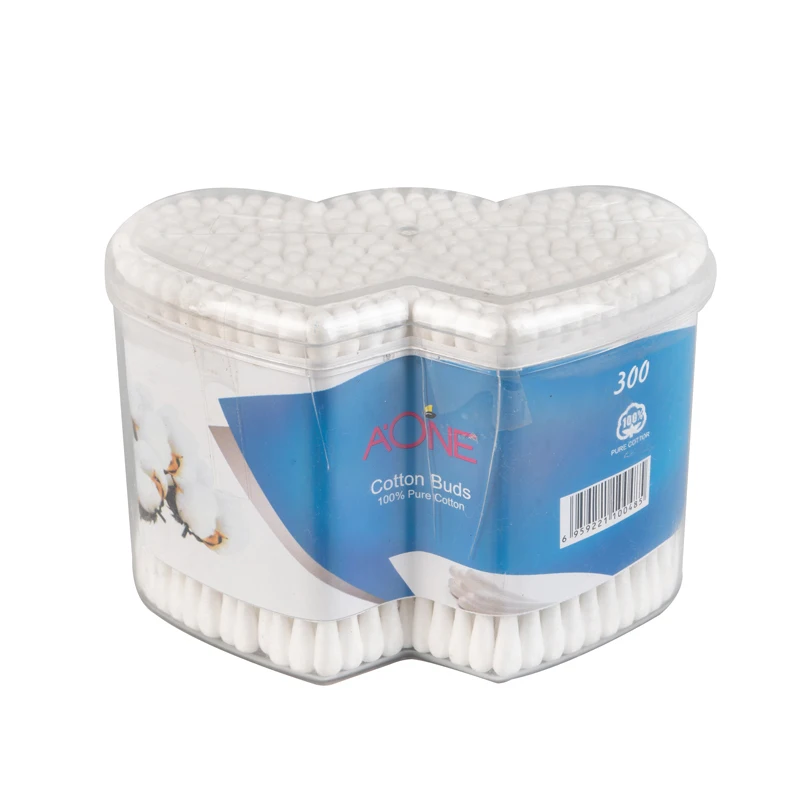 300Pcs Cotton Sticks Paper Stick Swabs With Double Heart Shape Box