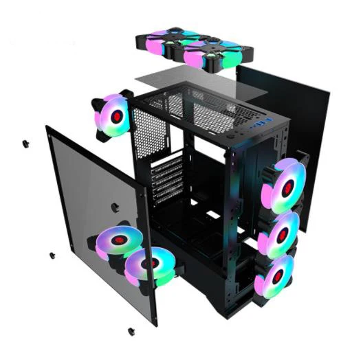 Hot-selling computer panoramic side through 8 fans for cooling hardware pc gaming cases & towers