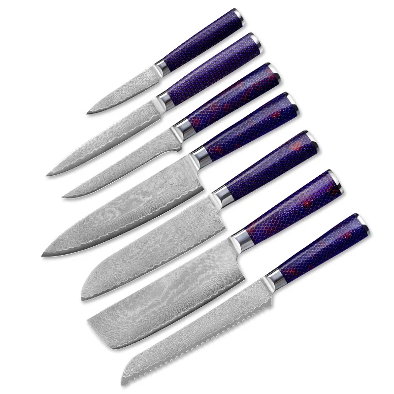 Tuobituo 7Pcs Messerset Damast Juego De Cuchillos Para Cheff Profesional Slicing Meat Cleaver Carving Damascus Knife Set