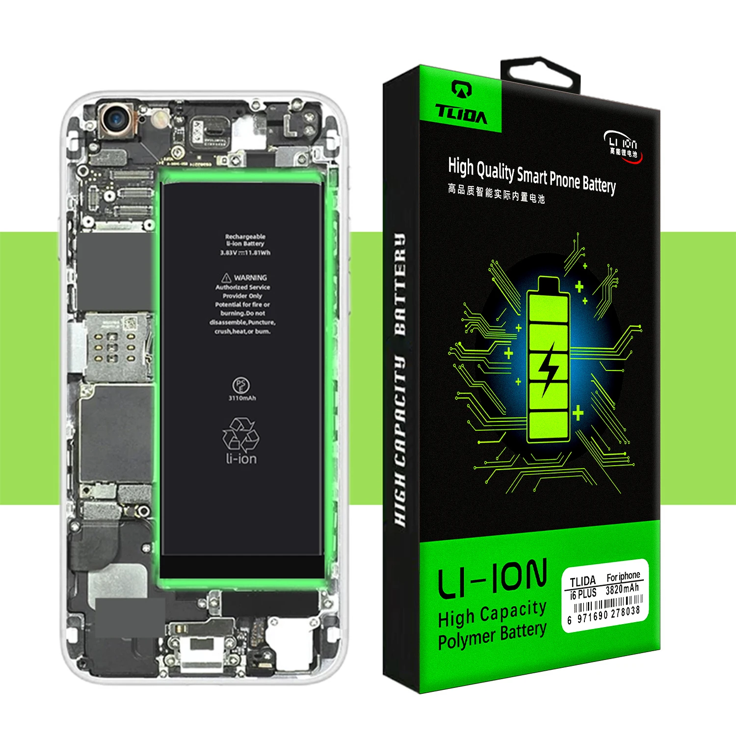 TLIDA Factory Wholesale Hot Selling Mobile Phone Battery 6 Plus 3820 mAh TLIDA Battery