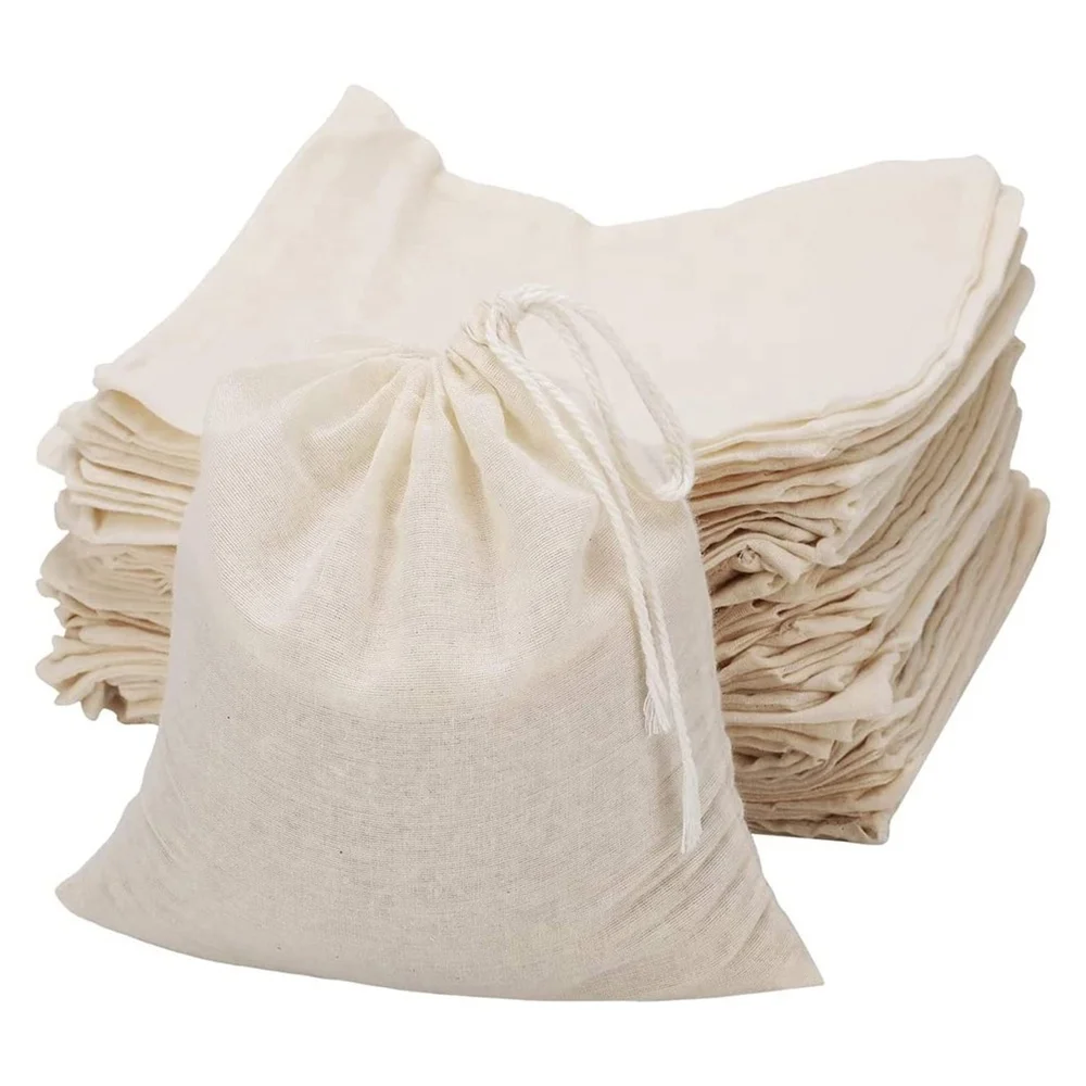 Free Sample Custom Logo Coffee Beans Tea Snacks Herbs Packaging Pouch Wrapping Natural Organic Cotton Muslin Drawstring Bag