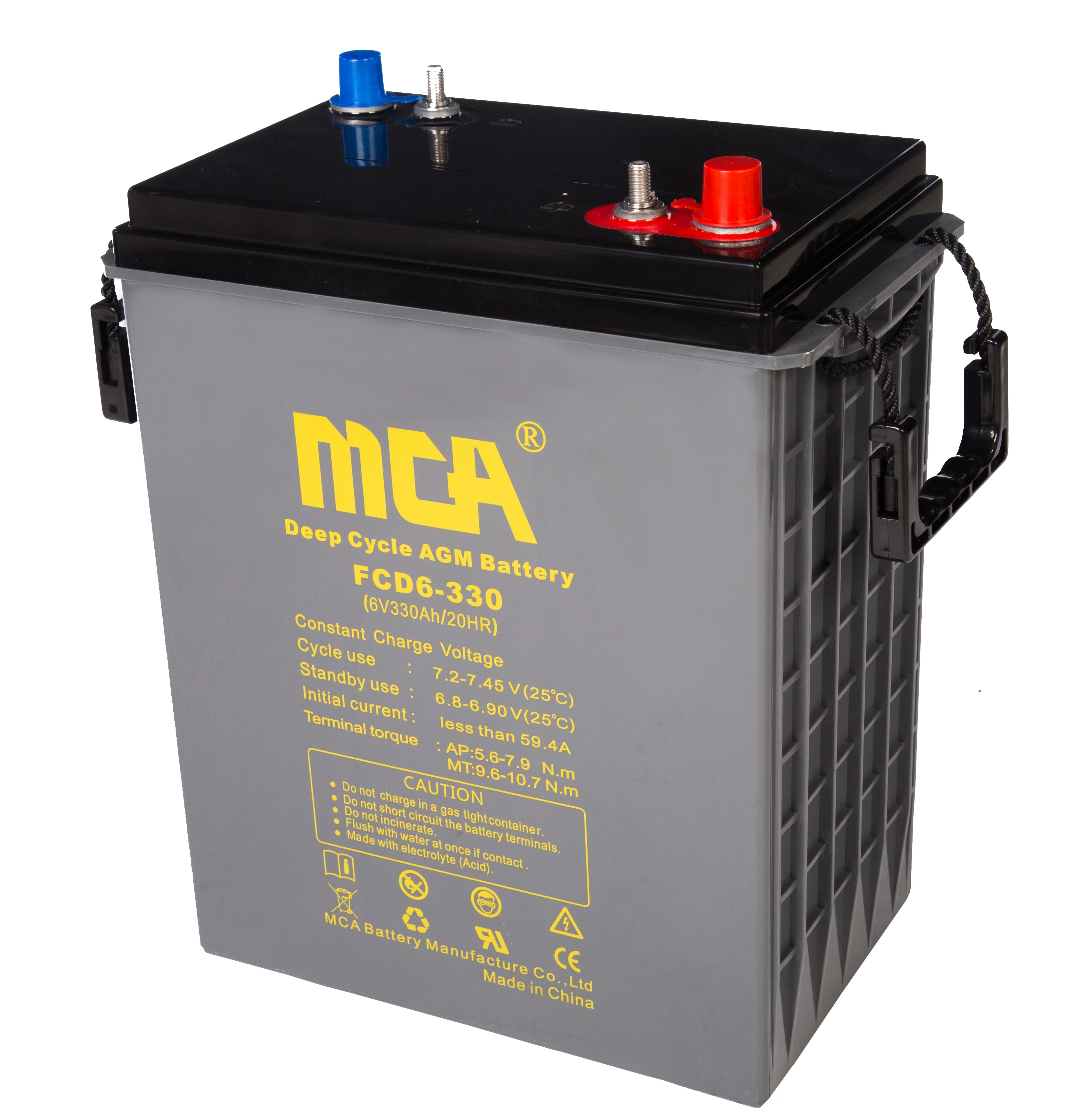 MCA lead acid deep cycle gel power station marine sweeper power station 6v 330ah battery