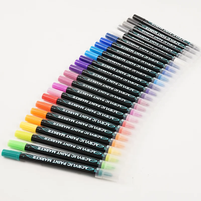 Factory Premium 36-Color Pigment Water-proof Quick-Drying Double-Ended Acrylic Marker Pen with Plastic Material