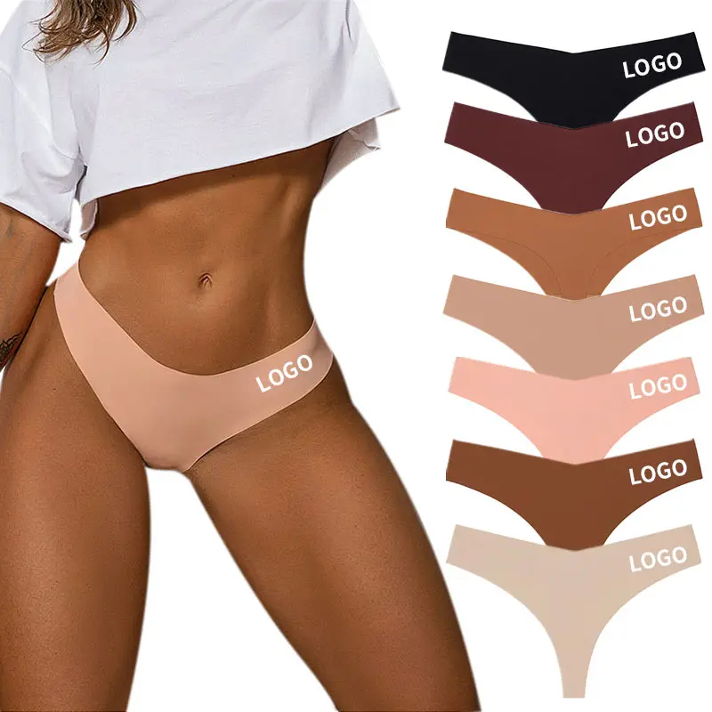 Custom logo trackless glued g-string bikini thong briefs culotte bragas tangas seamless thong panties for women