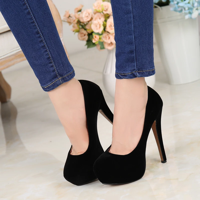 Fashion Slip-on Women Shoes Daily Office Footwear High Heels 14 CM Stilettos Platform Pumps Big Size Close Toe Ladies Shoes