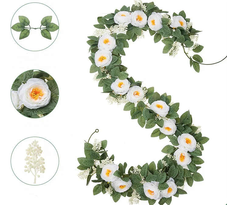 Peony rattan wedding decoration wall hanging artificial flowers encryption rose leaf camellia vine