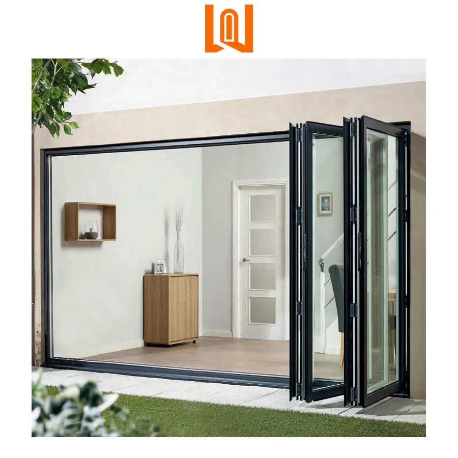 WANJIA Customized Exterior Aluminum Frame Double Glass Bifold Doors Patio Bi Folding Door