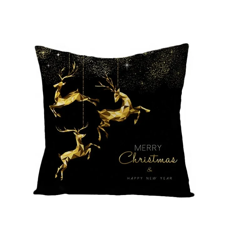 45*45cm Merry Christmas Letters Cushion Cover Black Snowflake Decorative Pillows Cover for Home Sofa Throw Pillowcase