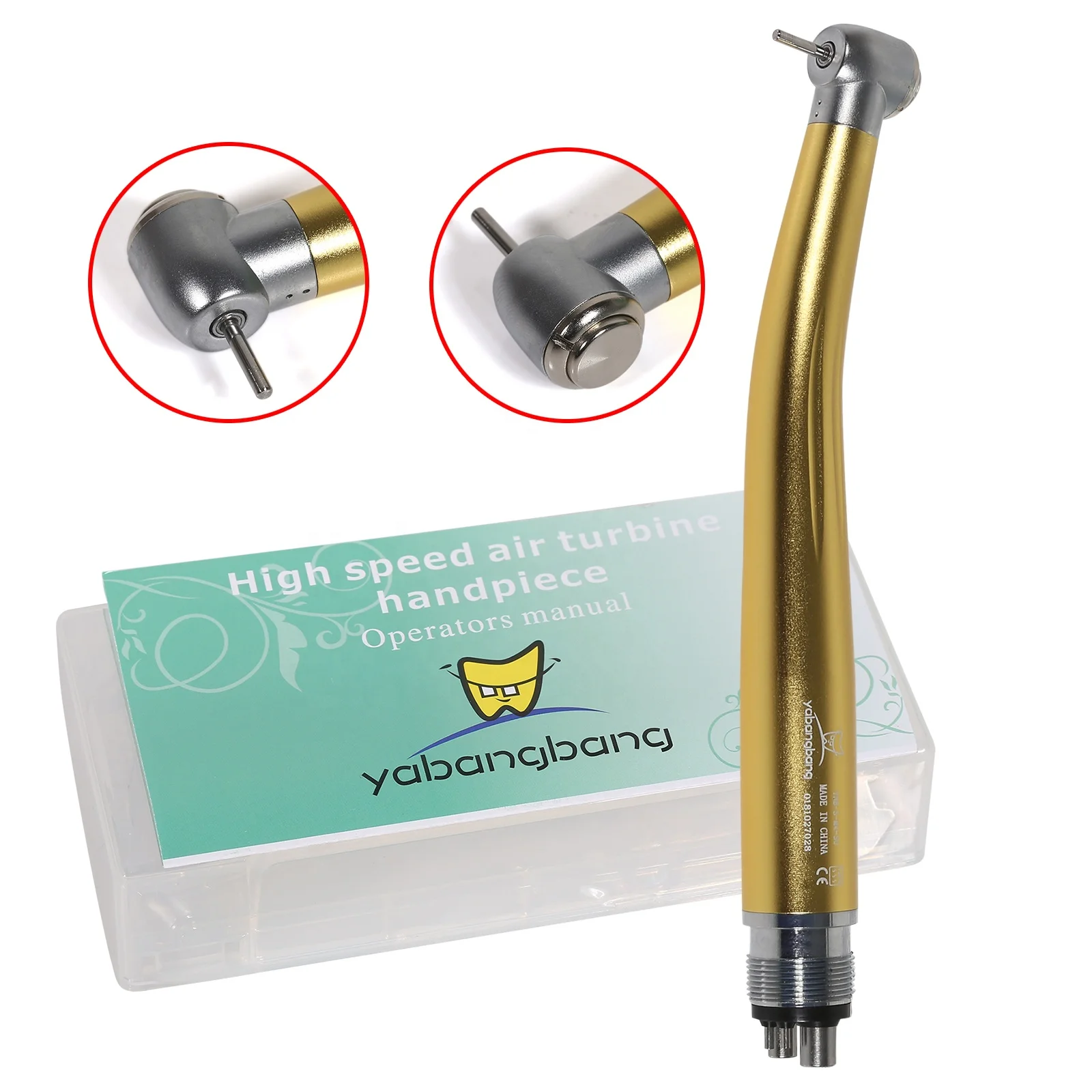 Hot Selling! Dental 4 Hole Standard Head Push Button Air Turbine High Speed Handpiece Gold Color fit NSK PANA MAX