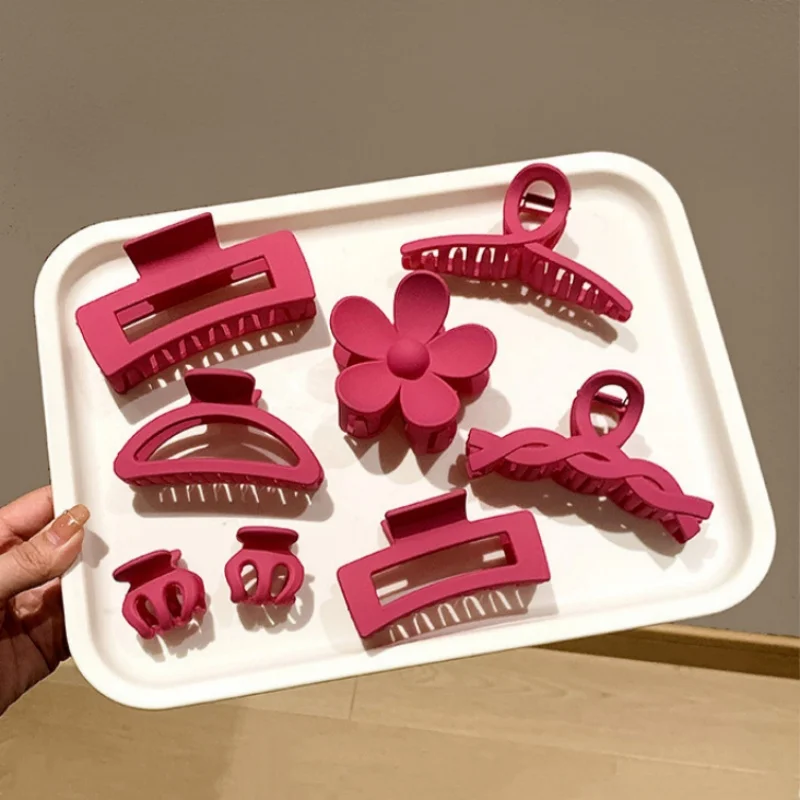 Sweet 8PCS/Set Large Shark Clip Geometric Girl Hair Clip Fashion High Quality Matte Hair Claws For Women