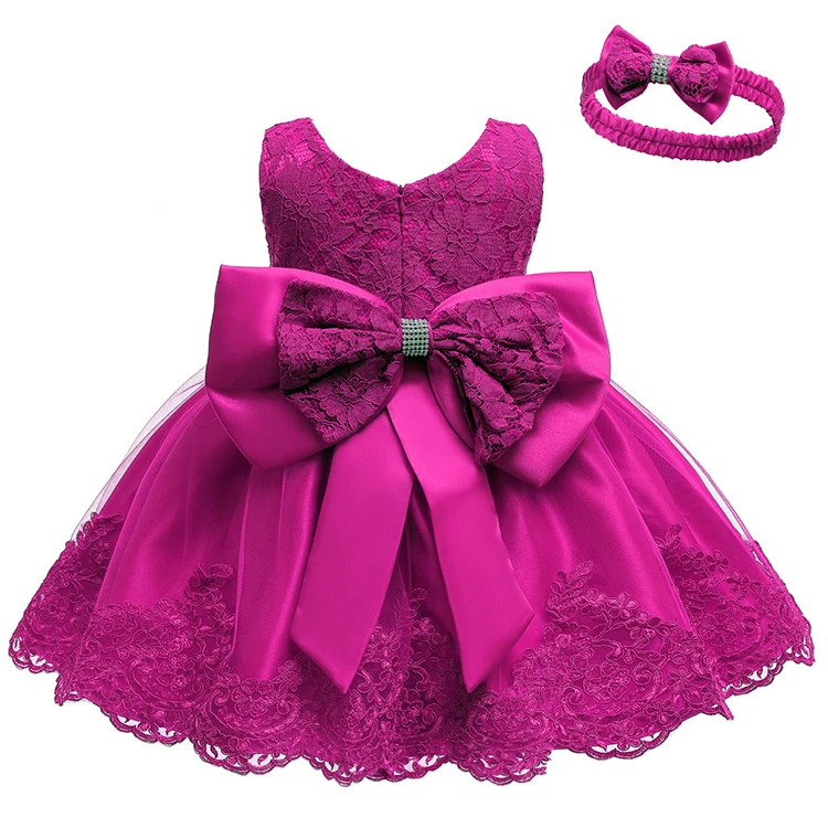 Kids Gown Infant Clothing Birthday Pageant Party Embroidery Formal Lace Baby Dress Flower Girl Dress With Big Bow