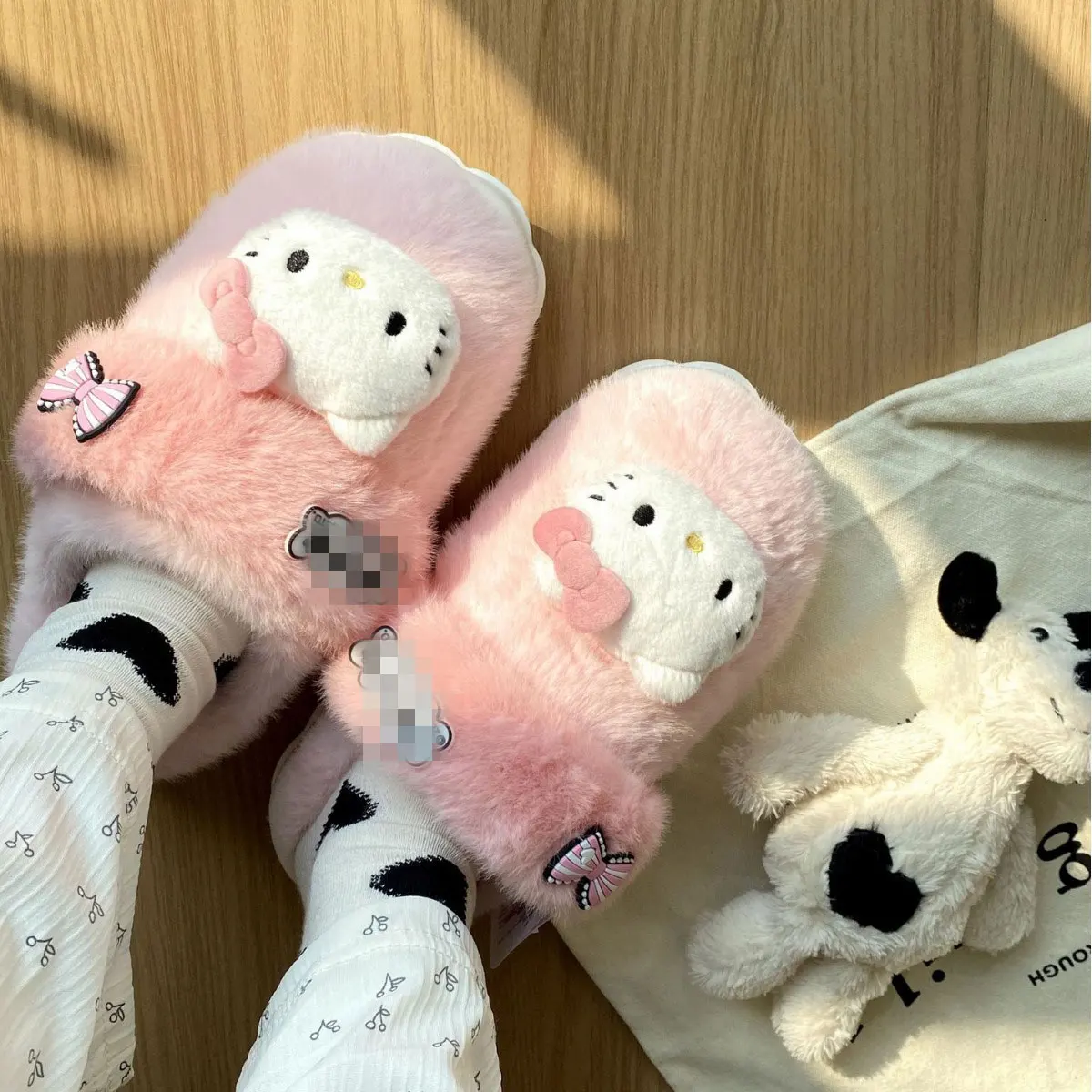 BoTu Kawaii Cotton Slippers for Girls Y2k Soft Outside Shoes Warm Thick Winter Kawaii Baotou Shoes Home Indoor Floor Slippers