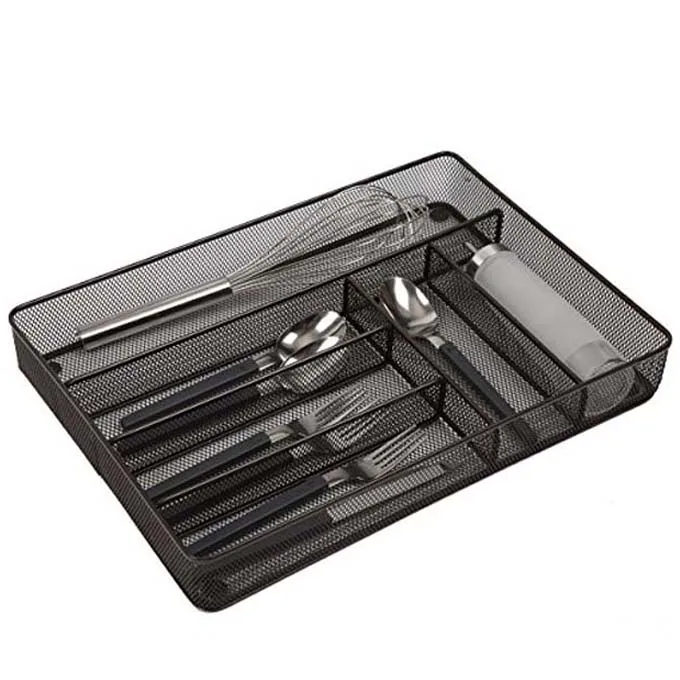 Поднос для столовых приборов черного и серебристого цвета 6 отсеков | кухонной утвари Органайзер ящика Коллекция