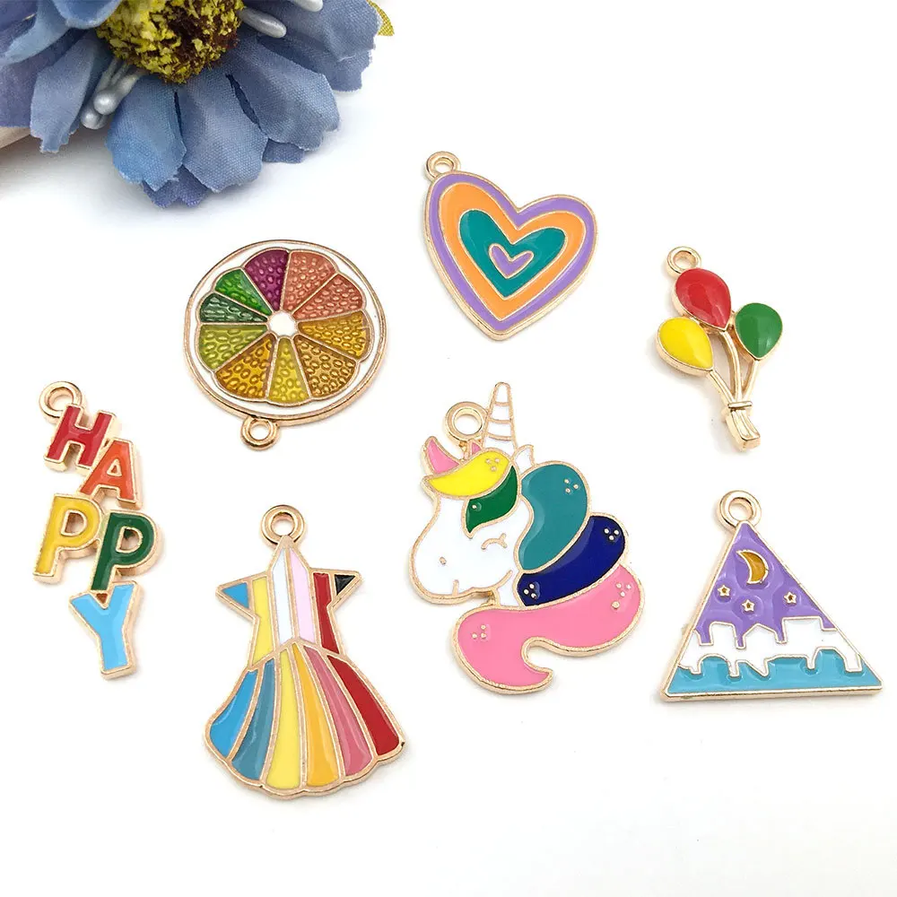 50pc Factory Wholesale Enamel Necklace Bracelet Pendant DIY Fashion Jewelry Woman Alloy Charms