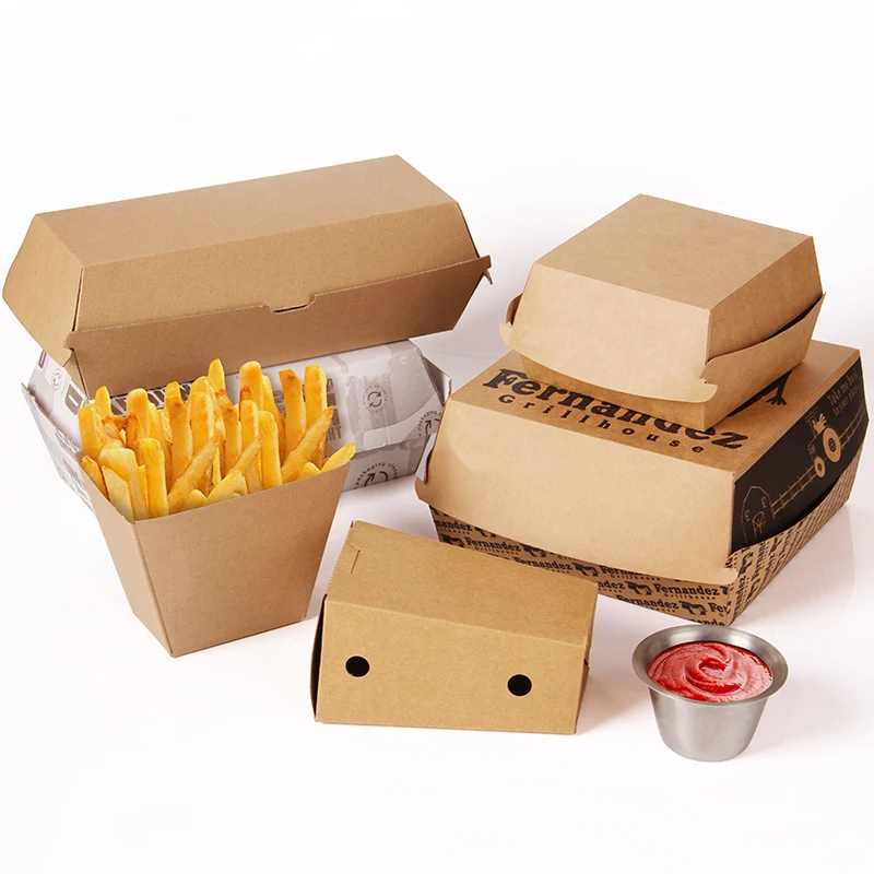 Пользовательские мини-крафт-бумаги коробка Burger Упаковка оптовая торговля одноразовый детский гамбургер длинный
