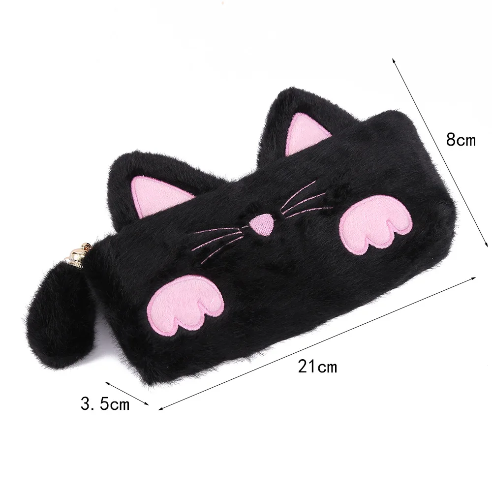 Manufacturer Wholesale Cute Pink Cat Plush Stationery Bag Simple velvet Pen Bag for Students