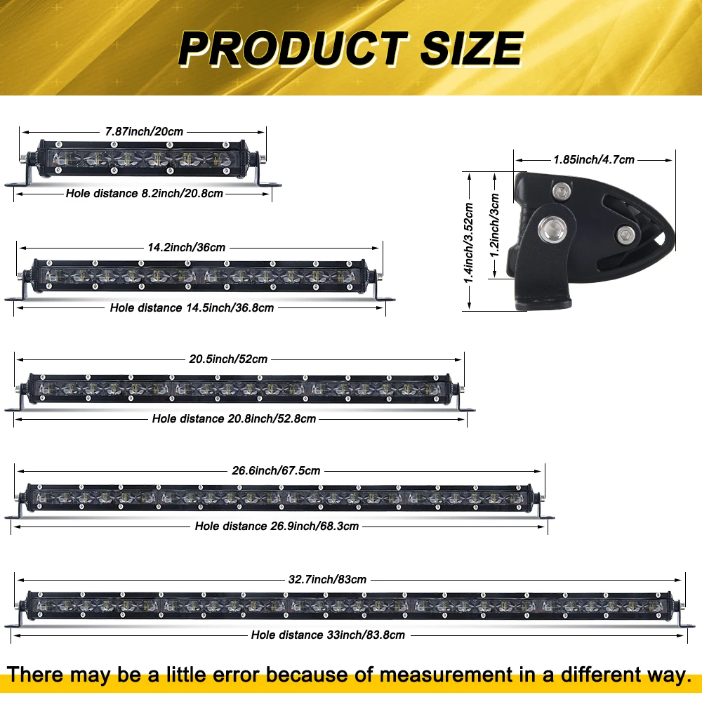 Оптовая продажа, дешевая тонкая лампа дальнего света 8 дюймов, 14 дюймов, 20 дюймов, 32 дюйма, 4x4, тонкая Однорядная автомобильная светодиодная балка 6D 12 В 24 В для грузовиков и внедорожников