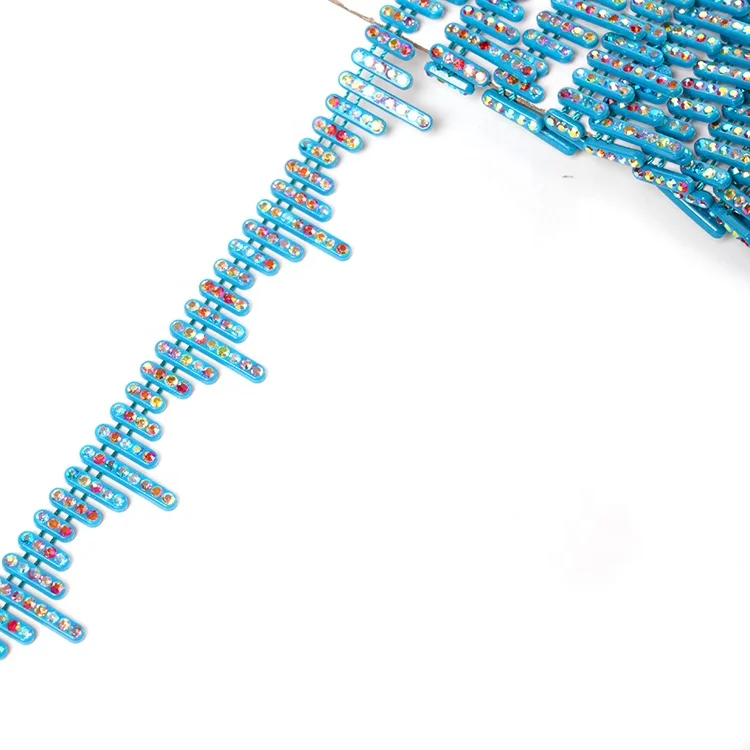Fashionable a row rod-like polychrome applique hotfix crystal rhinestone chain trim blue crystal close trimimg for decorating