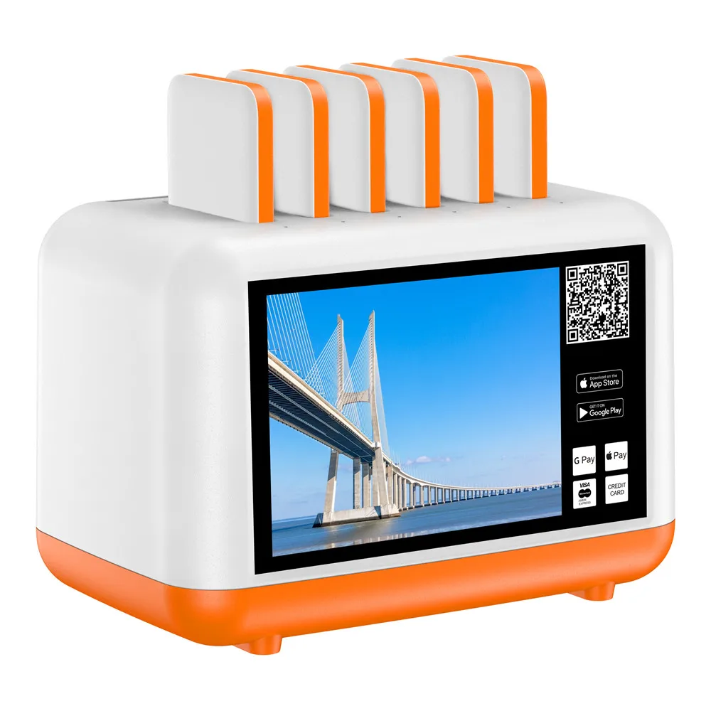 Portable 6 slots mobile phone rental power bank share station lock for restaurant hotel bar