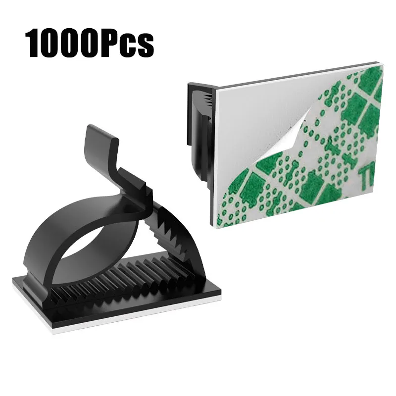 WCC4 1000PCS Self Adhesive Cable Management Organizer Clips Adjustable Desk Tidy Wire Cord Fixer Fastener Clips For Home Office