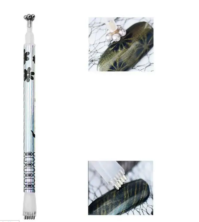 Nail Tools Double Headed Cat Eye Magnet Pen Crystal Cat Eye Plum Blossom Imprint Styling Magnetic Magic Pen