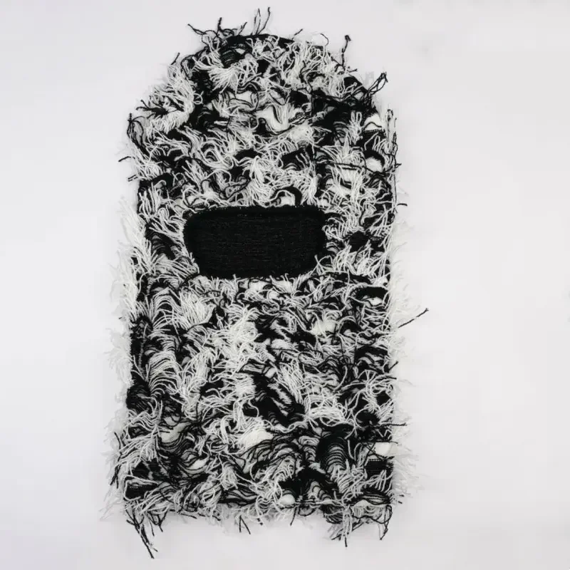New arrival full face cover one hole custom wither trendy premium distressed grassy knit face ski mask balaclava beanie