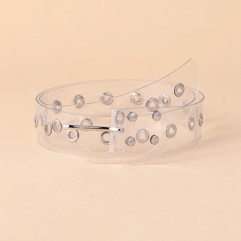 Custom Pvc Woman Designer Belt Clear Belt Fashion Chic Double Eyelets Grommet Western Belts Transparent Buckle