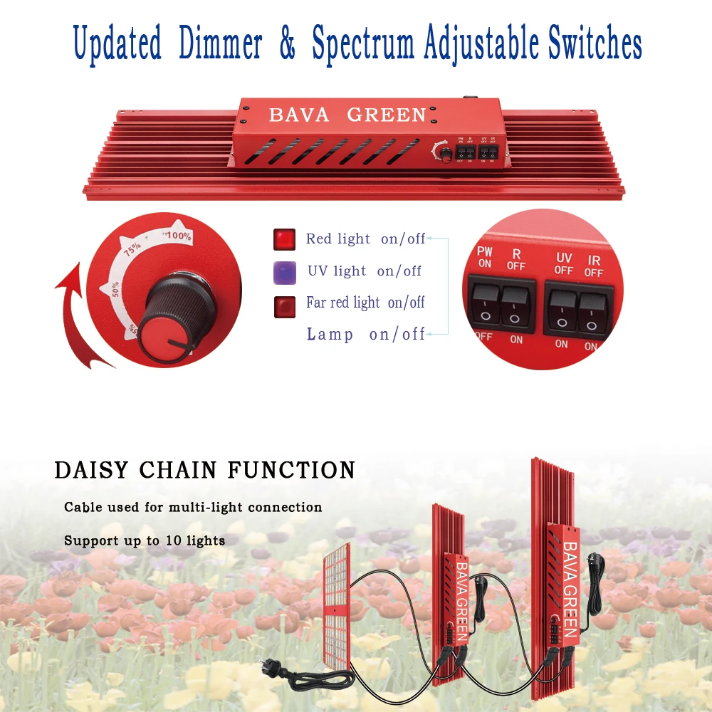 California latest generation bava green red color full cycle uv ir lm301h 2.6umol/j 240w led grow light for horticulture