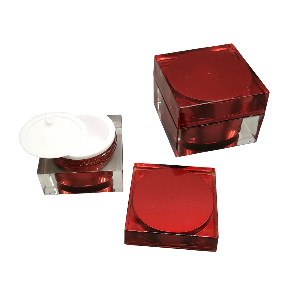 STRAIGHT SQUARE 15ML 30ML 50ML ACRYLIC CREAM JAR WITH LID