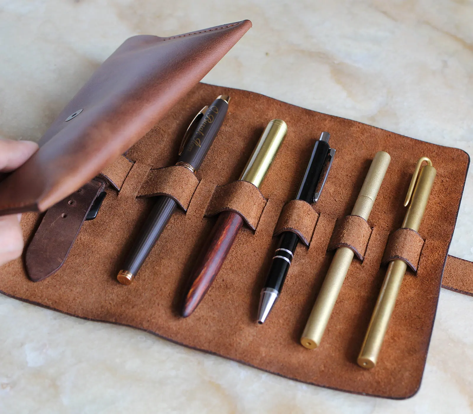Handmade Roll Leather Pen Case EDC Holder Fountain Pen Pencil Wrap Gift for Pen Lovers for Business & Promotions