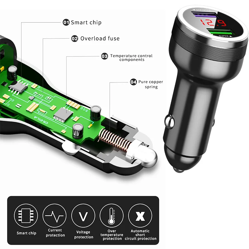 Car Charger USB C Fast Charging Cigarette Lighter Adapter USB Charger PD45W QC3.0 All Metal Mini Car Charger for iPhone Samsung