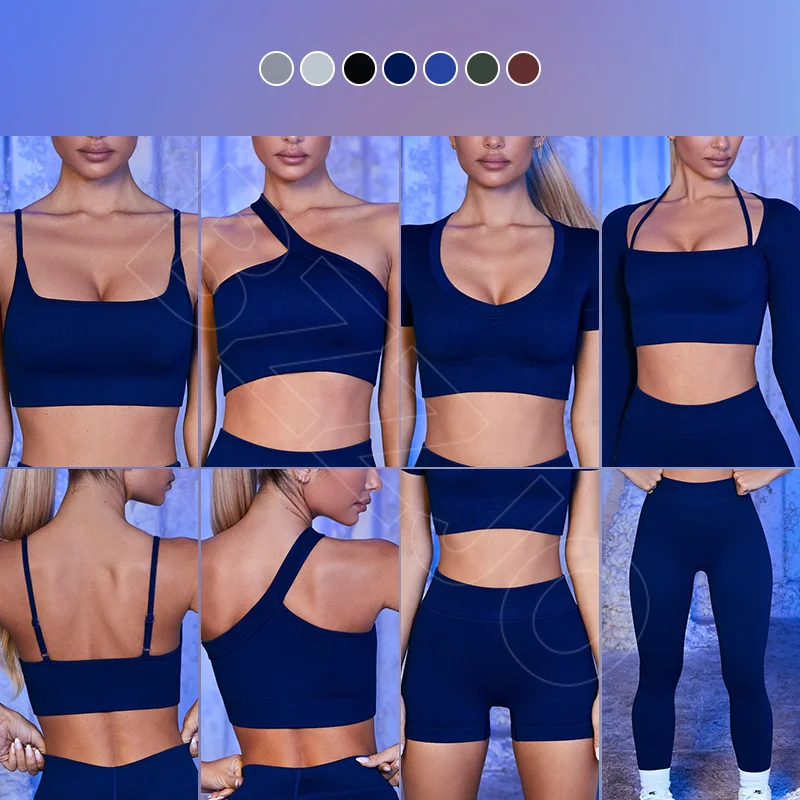 2022 new women fitness apparel sportswear sports bra leggings two pieces Active wear set Ribbed Athletic Gym workout yoga set