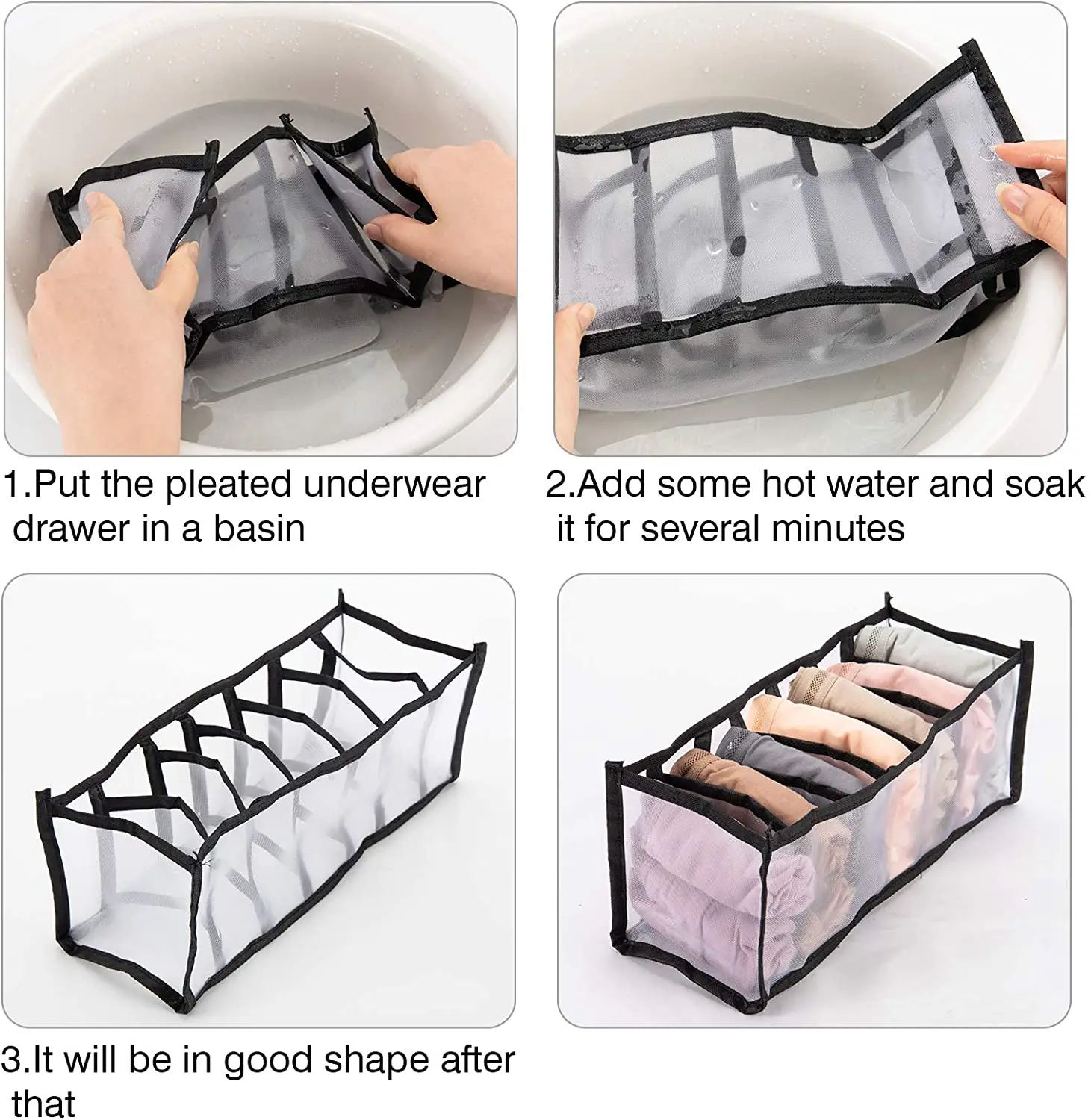 Pack of 5 Underwear Drawer Organizer Set Foldable Storage Divider Boxes Includes 6/7/7/11/11 for organizer socks and bras