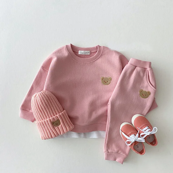 INS Newborn Toddler Tracksuit Long Sleeve Sweater+Pants 2pcs Set Unisex Baby Cotton Embroidery Bear Round Neck Leisure Outfits