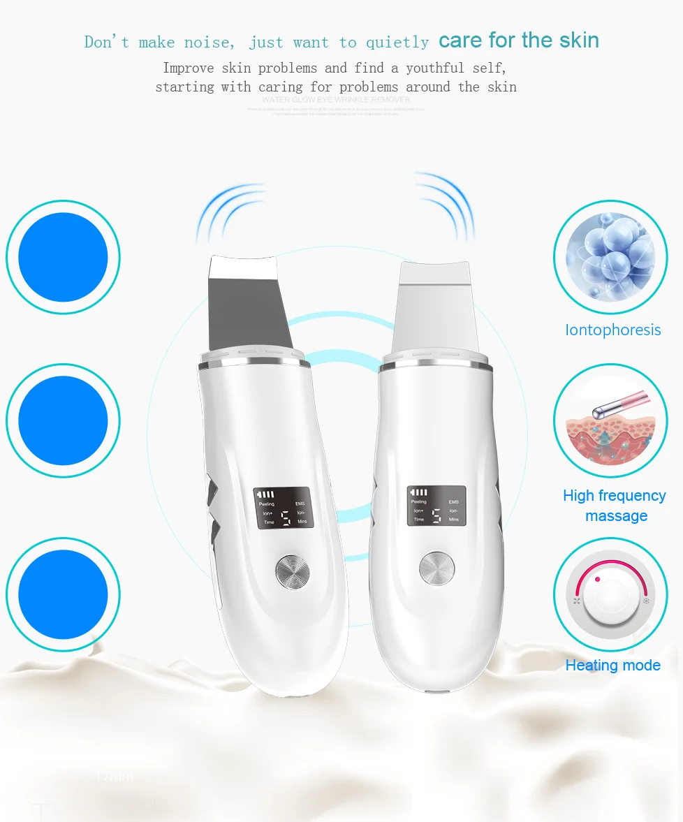 LED Professional Ultrasonic Skin Scrubber Deep Cleaning Skin Care Waterproof Portable Multifunctional Face Skin Scraper