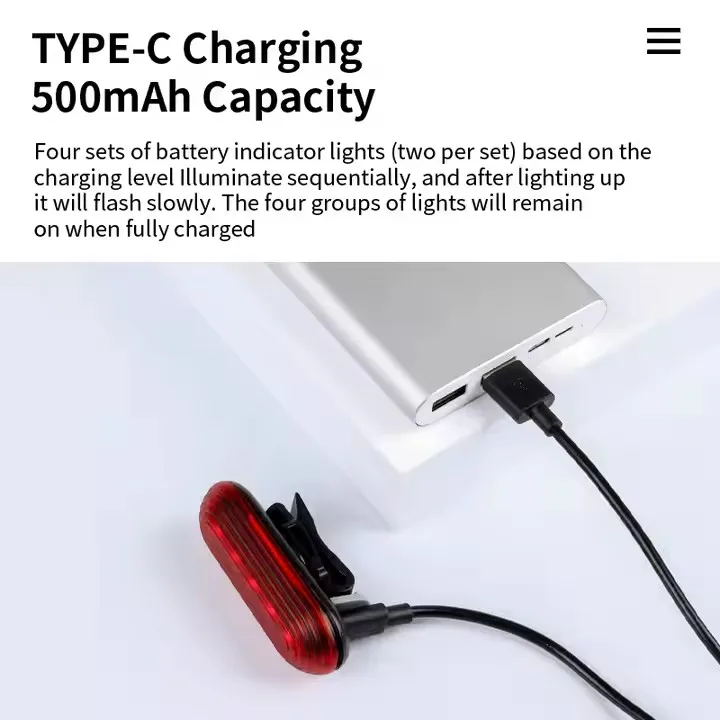 Xunting Two color taillight long life type-c charging led night riding bicycle rear light