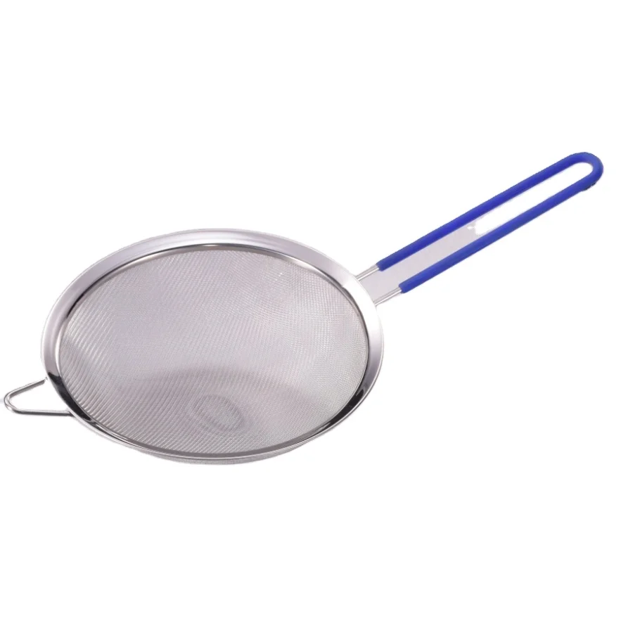 Kitchen Utensils Stainless Steel Oil Spoon Filter Skimmer Sieve Mesh Strainer with Silicone Handles