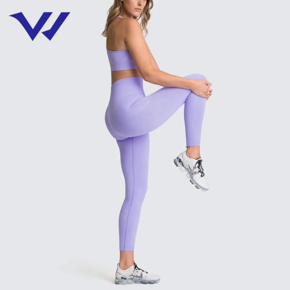 
High quality yoga set women Solid color seamless knitted butt lift yoga suit sports fitness suit women sportswear 
