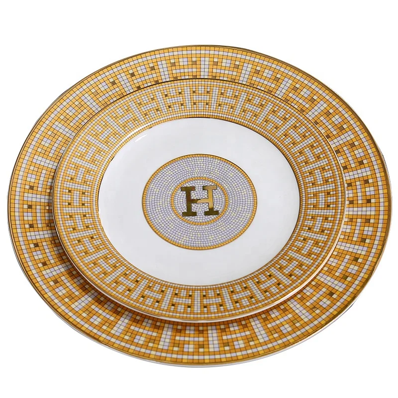 Exquisite Restaurant Luxury Plates Quality Flat White Round Dinner H Plates Vintage Porcelain Dinnerware Bone China Dinner Set