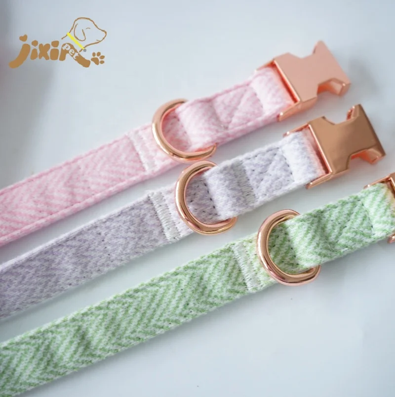 Pink Color Tweed Dog Leash Collar With Metal Snap Hook