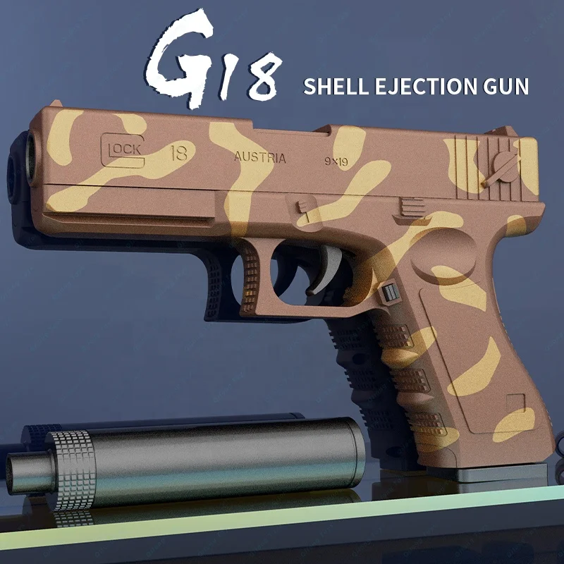 Qilong 2022 New Outdoor Indoor Foam Bullets Gun Toy G18 Shell Ejection Super Gun With Suppressor Pistol Manual Toy Guns For Boys