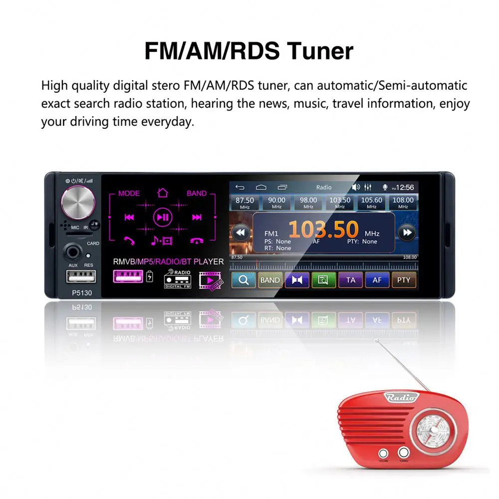 Carmitek Car Stereo 1 Din 4.1' HD Capacitive Touch Screen Car Radio Auto FM/AM/RDS BT + Steering Wheel Control & Microphone
