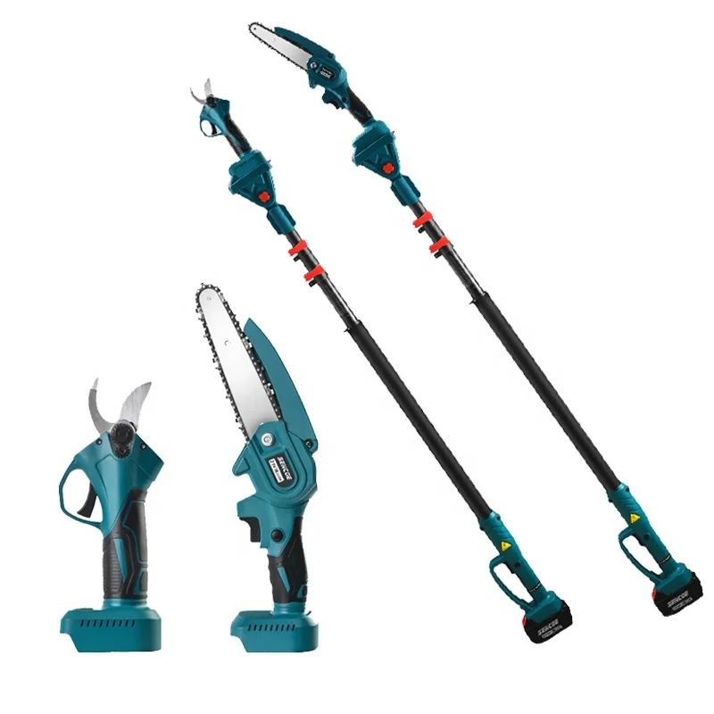 Orchard fruit tree cutting electric pruning shears telescopic rod tree trimmer scissors long reach pole cordless pruner chainsaw