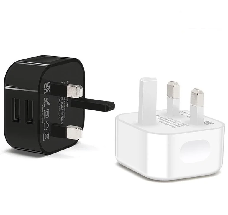 Factory stock 220V ac dc uk plug 5V2.4A dual 2 usb port british power adapter