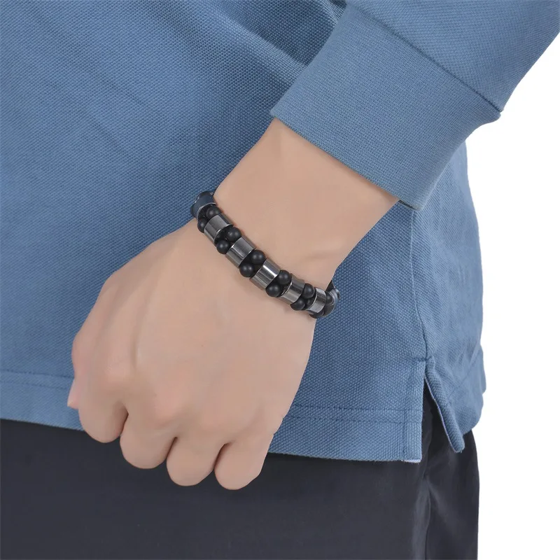 Premium Natural Black Matte Hematite Stone Tiger Eyes Beaded Stretch Cuban Wrap Bracelets Magnetic Healing Jewelry For Mens