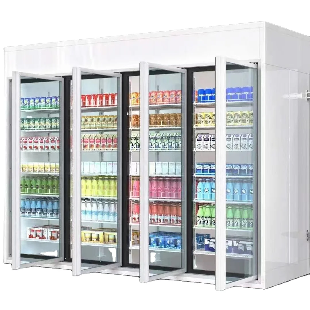 Supermarket Glass Door Walk In Cooler Freezer Display Cold Room