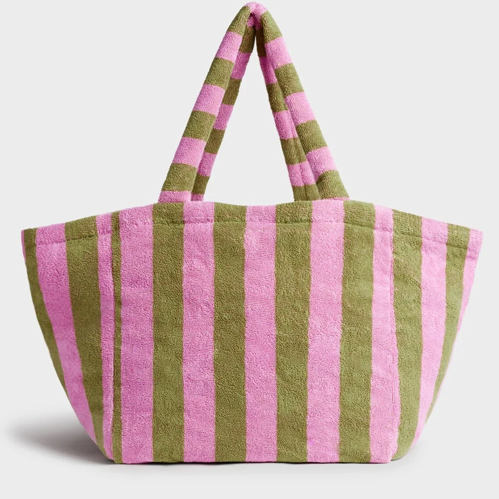 Light weight terry cloth big tote bag women Large capacity shoulder bag stripe handbag