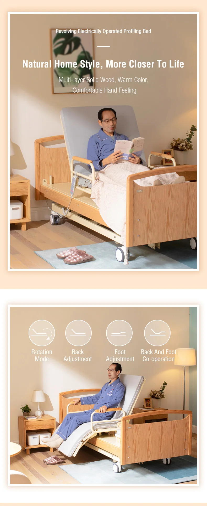 Wood Folding Smart Home Multi Function electric mobility care bed
